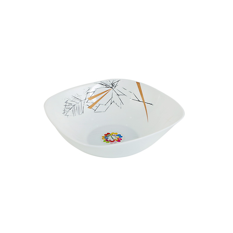 9-inch Square Opal Ware Bowl with Leaf Less Design - Portable, Lightweight Breakfast Cereal Dessert Serving Bowl | Dishwasher Safe | Ideal for Rice, Pasta, Desserts & More (White)