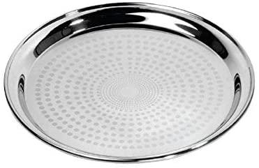 Royalford RF5345 22" Stainless Steel Group Serving Tray - Stackable Swirl Pattern Round Bar Tray Silver Platters for Serving Cocktails & Beverages at Parties, Restaurants, Bars, & Catering with Mirror
