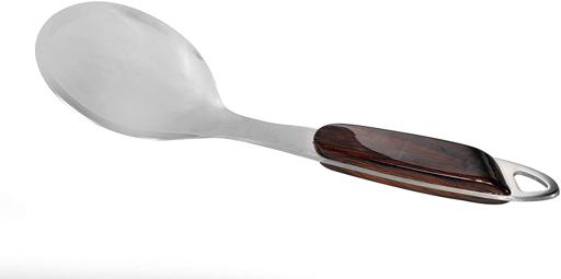 Royalford RF9772 Stainless Steel Rice Spoon with Wooden Finish Handle - Cooking and Serving Spoon with Grip Handle | Broad Deep Bowl | Dinner Cutlery/Crockery Utensil - Ultra Stylish with Long Handle