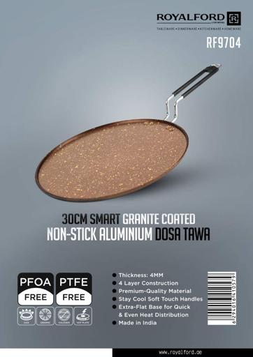 Royalford RF9704 Aluminium Round Tawa 30cm - Marble Coating Pan Suitable for Crepe Chapatti Pancakes Roti Dosa Flatbread or Naan Bread | 4 Layer Non-Stick Surface, PFOA, PTFE Free