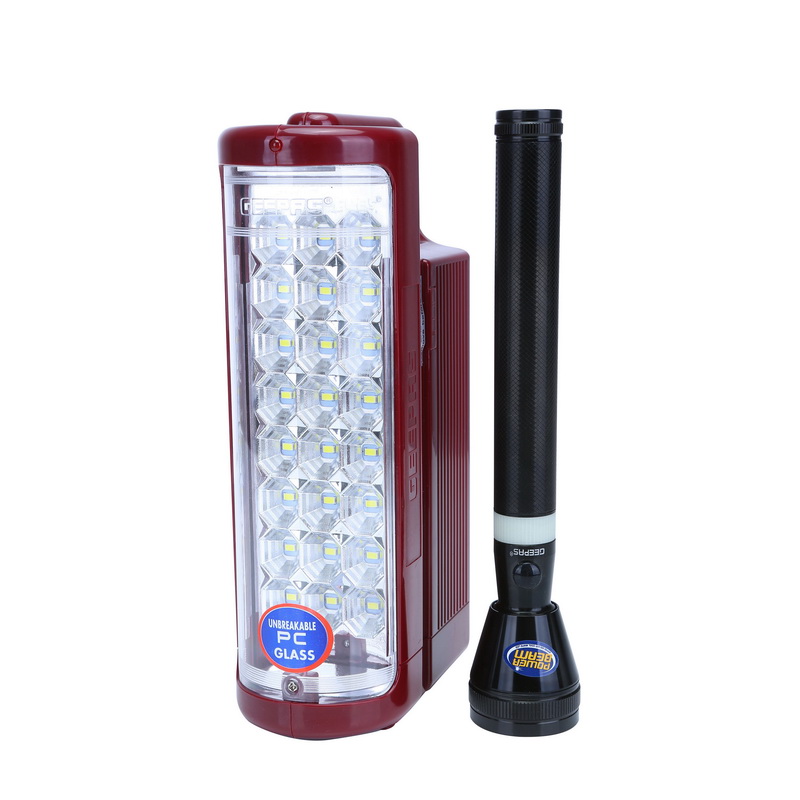 Geepas Rechargeable LED Lantern & 1Pc Torch | Emergency Lantern with Light Dimmer Function | 24 Pcs Super Bright LEDs, 20Hours Working Lantern | Ideal for Outings, Trekking, Campaigning & More