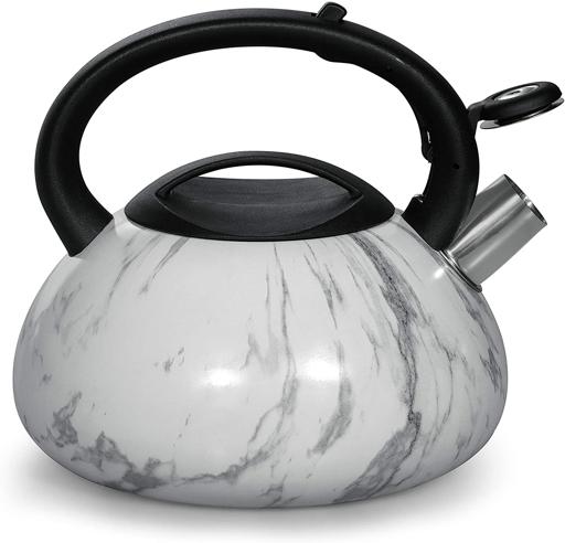Royalford RF9668 3L Whistling Kettle - Portable Marble Design Whistling Tea Kettle with Heat Resistant Handle | Ergonomic Pouring Spout | Compatible with Gas, Induction, Hot Plate, Halogen, & Ceramic 