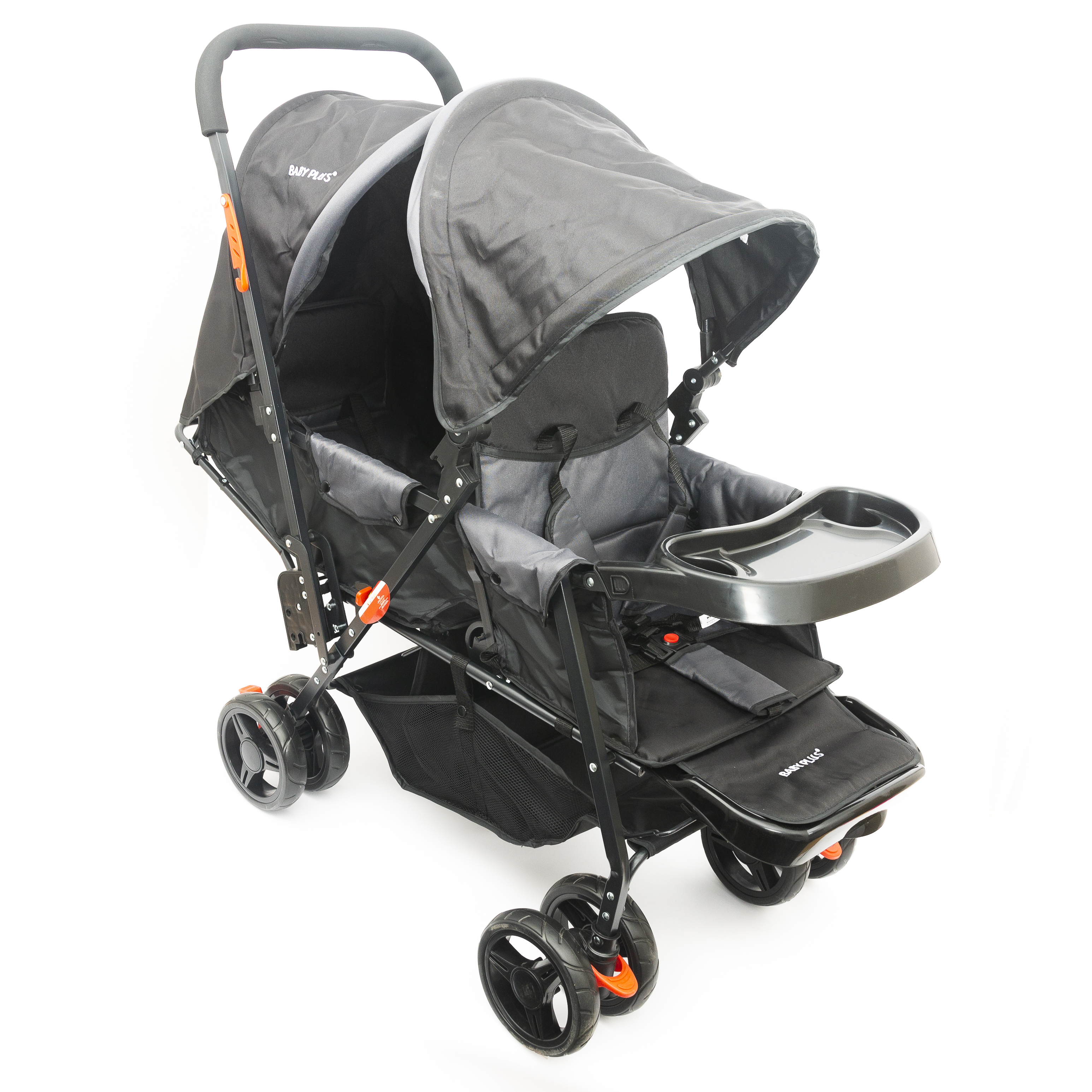 Baby Plus Bp7743 Grey Twin Stroller With Reclining Seat, 0+ Years