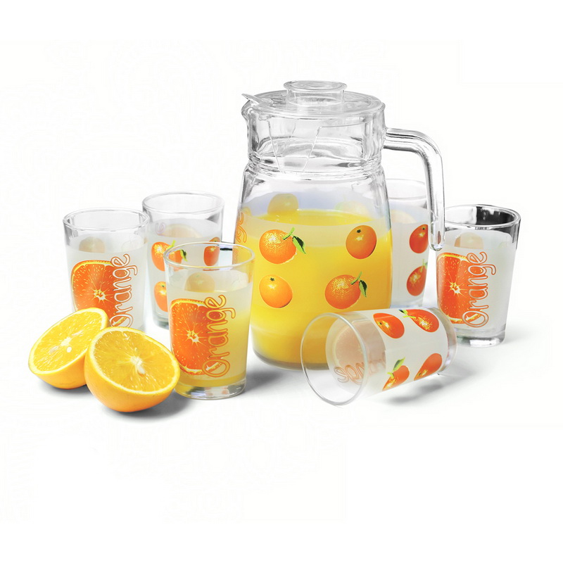 7Pc Water Set(1.3L Jar+9Oz glass) - Portable Multi-Purpose Jug with Lid for Water, Juice, Spill-Proof Lid - Comfortable Handle - Ideal for Household, club, coffee shop, & More