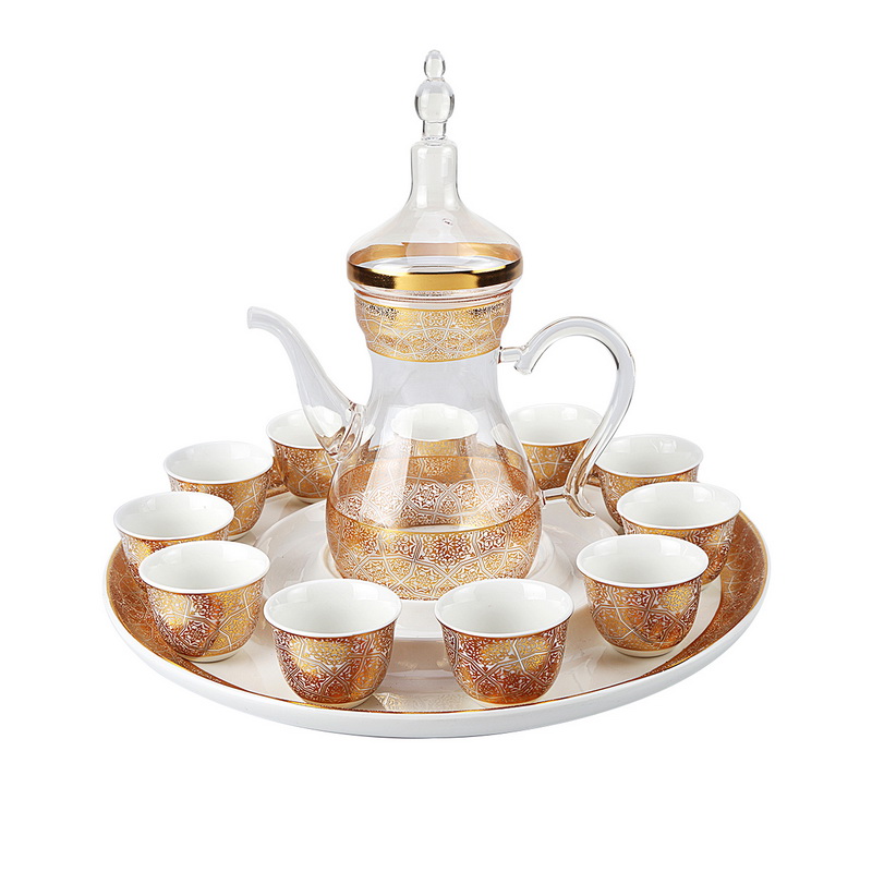 Royalford 15 Pcs Salwa Glass Cawa Set - High-Quality Glass for Regular Use | Ideal for Tea, Coffee, Latte, Cappuccino Cup with Saucer, Cawa and Container Jar | Tea Glass