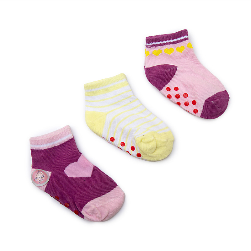 Younglife 3Pair Non-skid Ankle Socks Assorted colour 24-36 month 