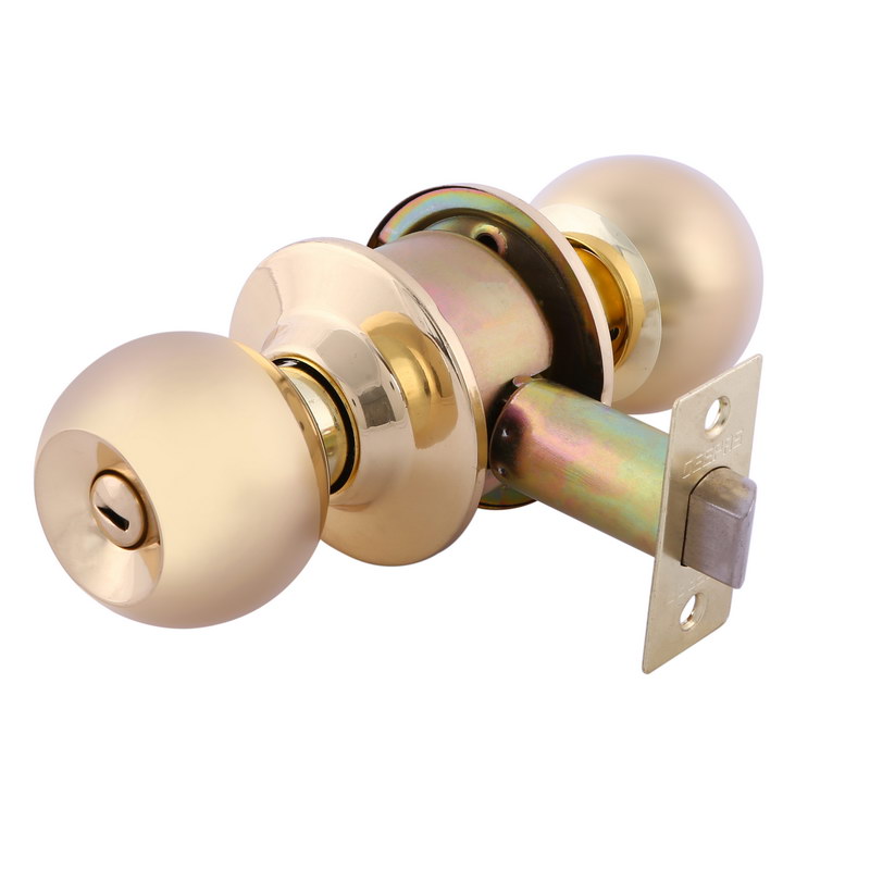 Stainless Steel Cylindrical Lock Gold Plated - Security Lock | 53mm 304 Stainless Steel Knobs with Latch Bolt, Stricker & Screws with Key Operation | Ideal For Bedroom, Bathroom & More | 2 Years Warra