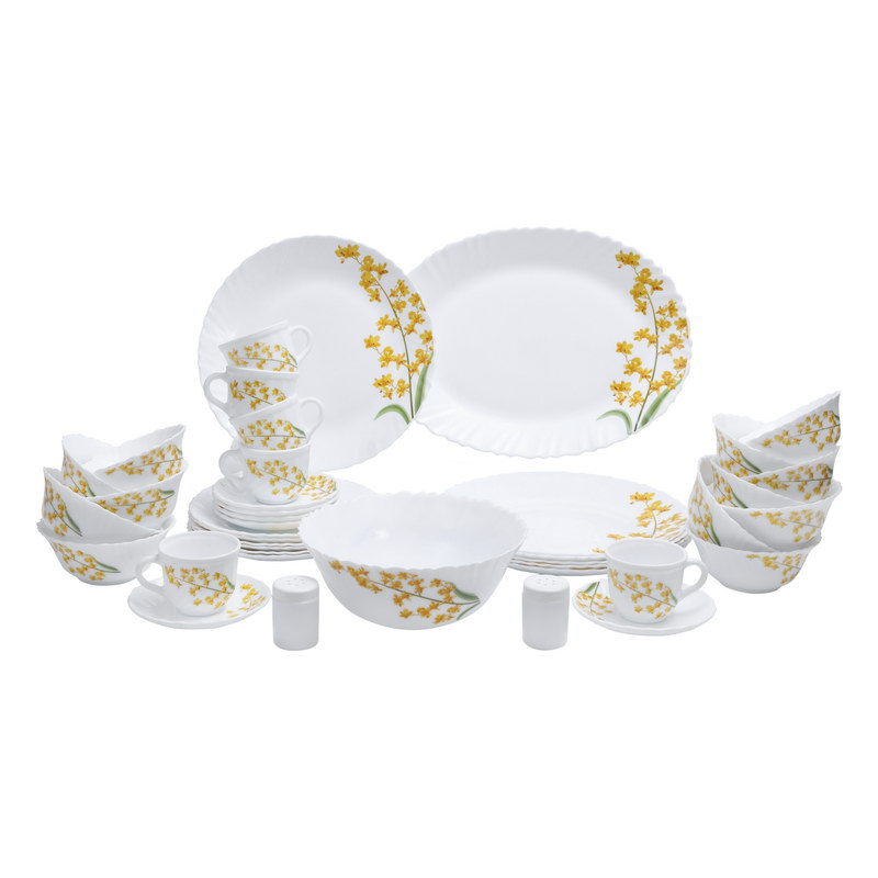 Delcasa DC1468 40Pcs Opal Ware Classic Dinner Set - Portable Design Plates, Bowl, Pots, Cup & Saucer | Comfortable Handling | Perfect for Family Everyday Use, & Family Get- Together, Restaurant, Banqu