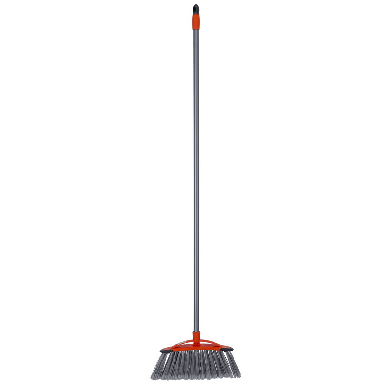 Long Floor Broom with Strong Handle - Stiff Bristles | Hanging Loop | Multipurpose Cleaning Tool Perfect for Home or Office Use - Ideal for Sweeping Cleaning Job (Orange & Grey)