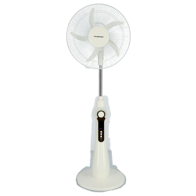 Rechargeable Stand Fan, 16 Inch - LED Light - Remote Control - 12V, 4.5Ah Lead-Acid Battery - Timer Function - Mobile Charging Port - Solar Connection - Home/Office Use