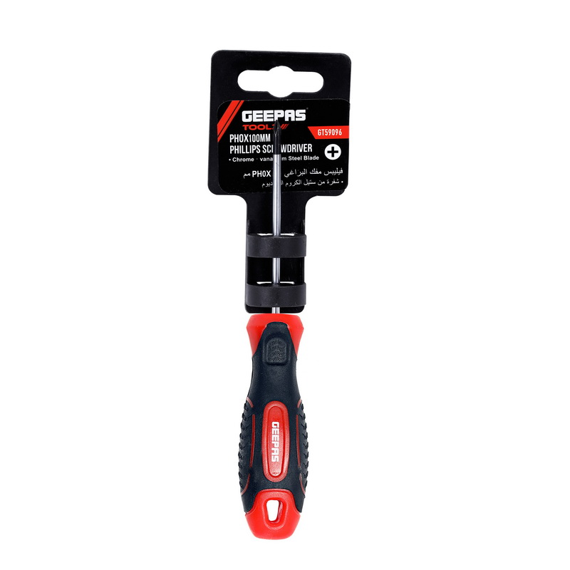 Professional Screwdriver (6.5*100mm) - Phillips, Soft Grip Rubber Insulated Handle with Hanging Loop | Ideal for DIYer, Mechanics, Electricians & More | Bi-Coloured Red/Black