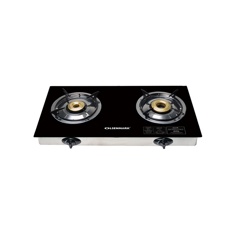 Tempered Glass Double Burner Gas Stove - Auto Ignition - Stainless-Steel Drip Pan - Cast Iron Pan Burner