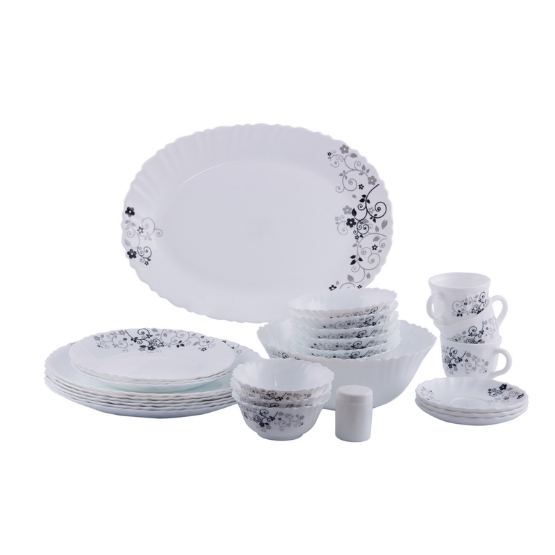 Delcasa DC1467 40Pcs Opal Ware Classic Dinner Set - Portable Design Plates, Bowl, Pots, Cup & Saucer | Comfortable Handling | Perfect for Family Everyday Use, & Family Get- Together, Restaurant, Banqu