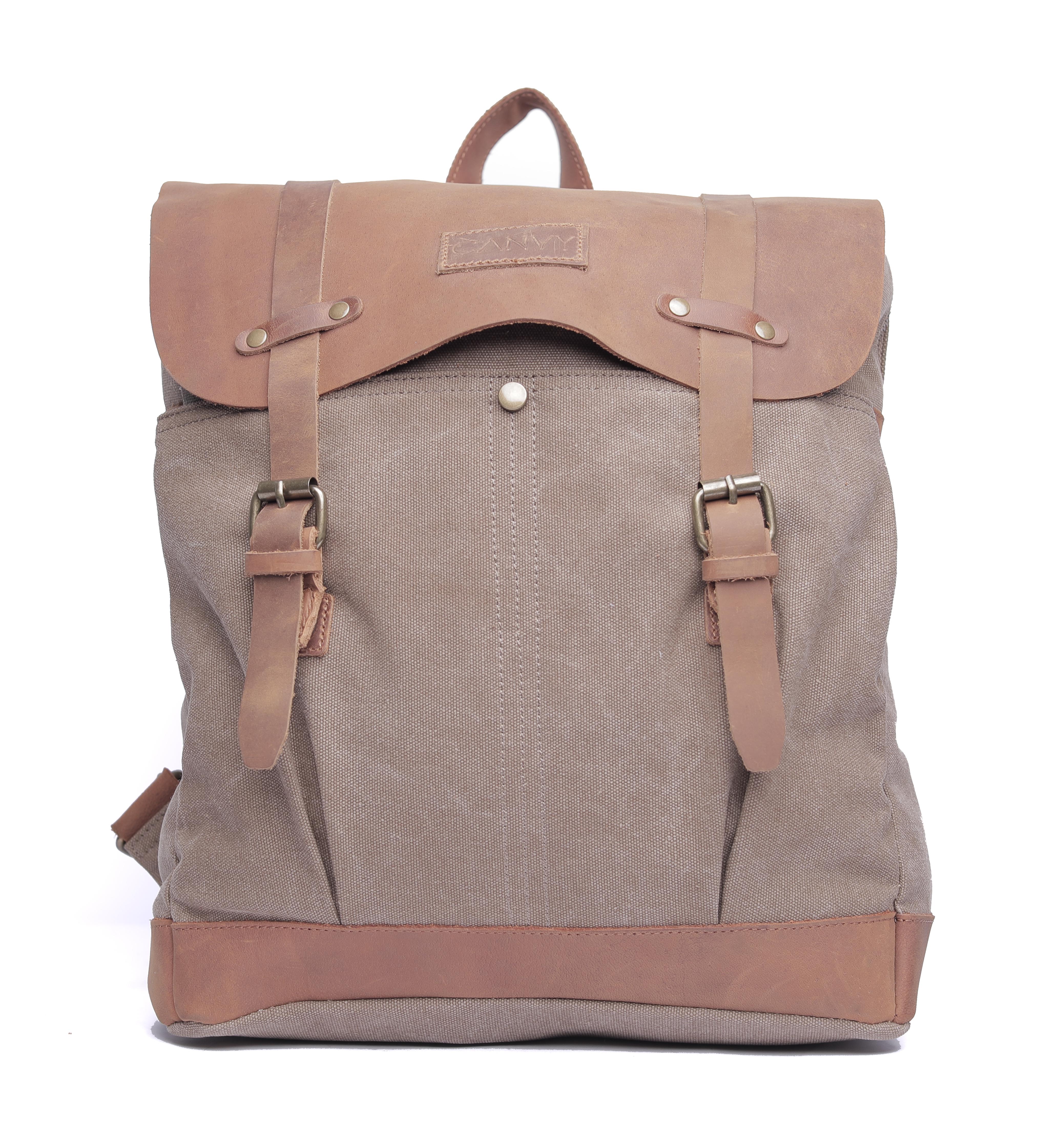 Canvy Leather Canvas Backpack - Vintage Rucksack 16oZ" Laptop Bag - Unisex Laptop Bag - Campus Book-Bag Multipurpose Business Vintage Travel Backpack - School Bag, Casual Rucksack