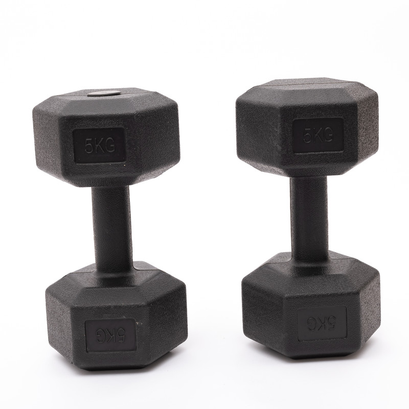 DAY N  DAY Two dumbbells covered with rubber in hexagonal shape, each weighing 2.5 kg and 2 