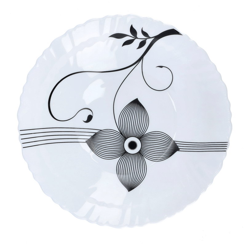 Royalford RF6102 8.5-inch Opal Soup Plate Art Flower - Deep Plate Pasta Plates | plate with playful Classic decoration | Ideal for Soup, Deserts, Ice Cream & More (White)