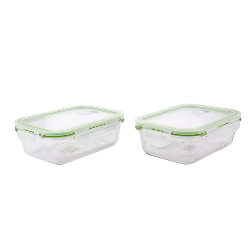600ml 2Pcs Glass Meal Prep Container - Reusable, Airtight Food Storage Tray with Snap Locking Lids | Microwavable, Freezer & Dishwasher Safe| Ideal for Cooking Serving Storing Freezing Roasting