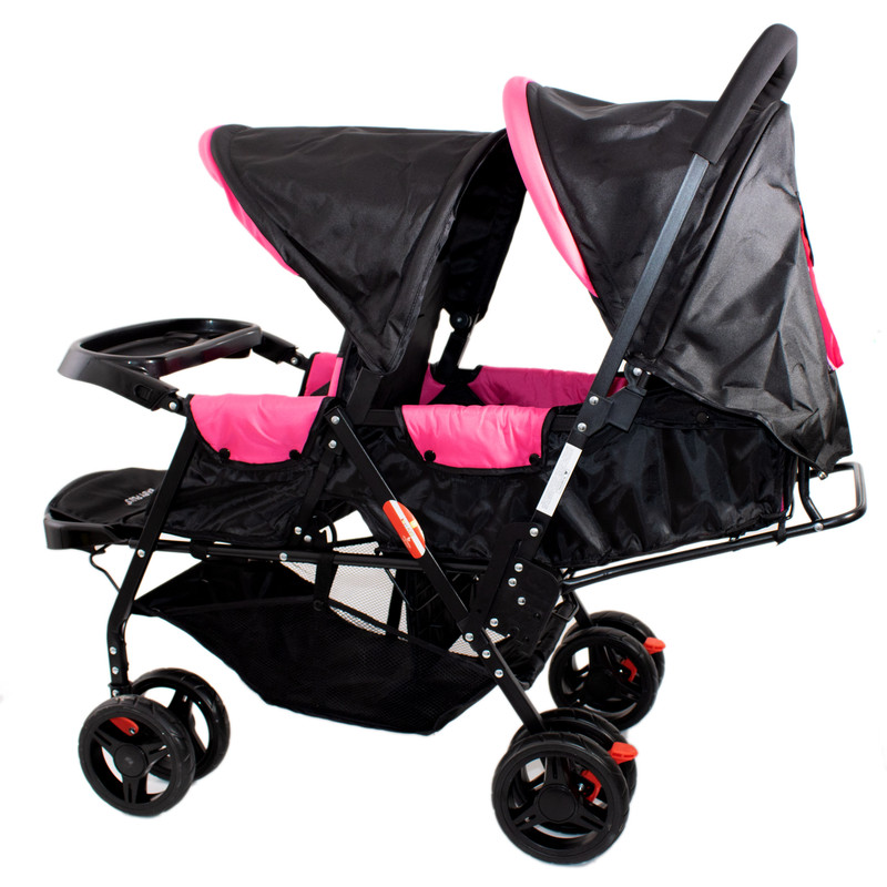 Baby Plus Bp7743 Fuchsia Twin Stroller With Reclining Seat, 0+ Years