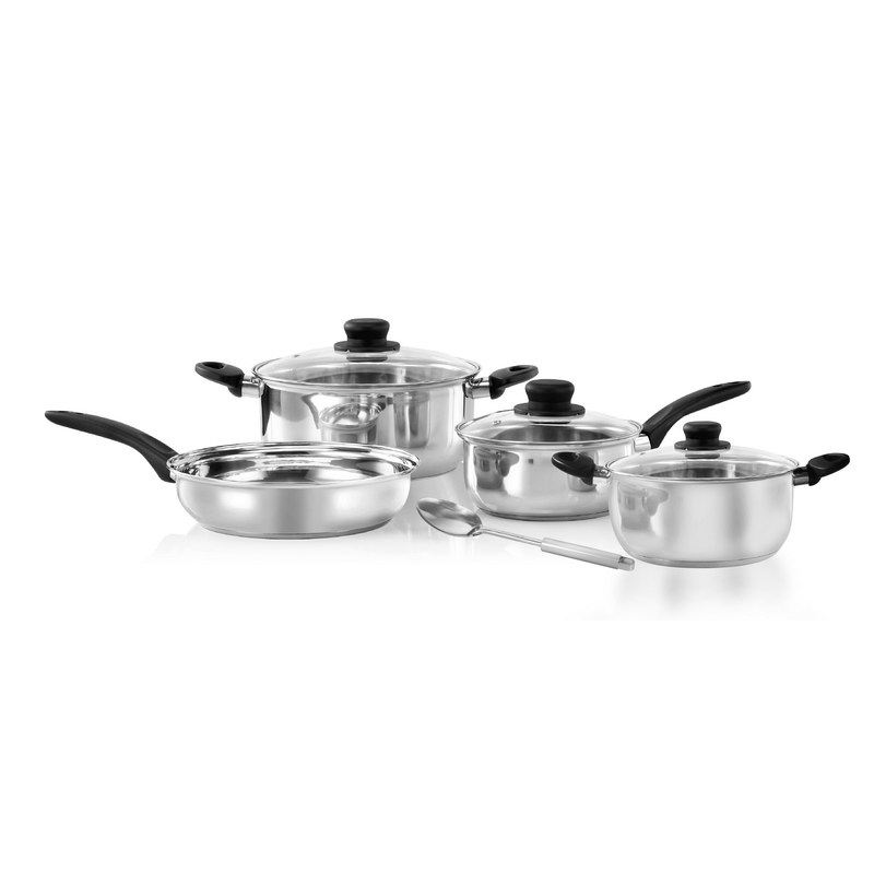 Delcasa DC1585 Stainless Steel 3PCS Casserole + 1 Saucepan Set with Lids and a Serving Spoon | Non-Stick Stylish Saucepan for Ultra Cooking | Ideal for Cooked Meats & Vegetables