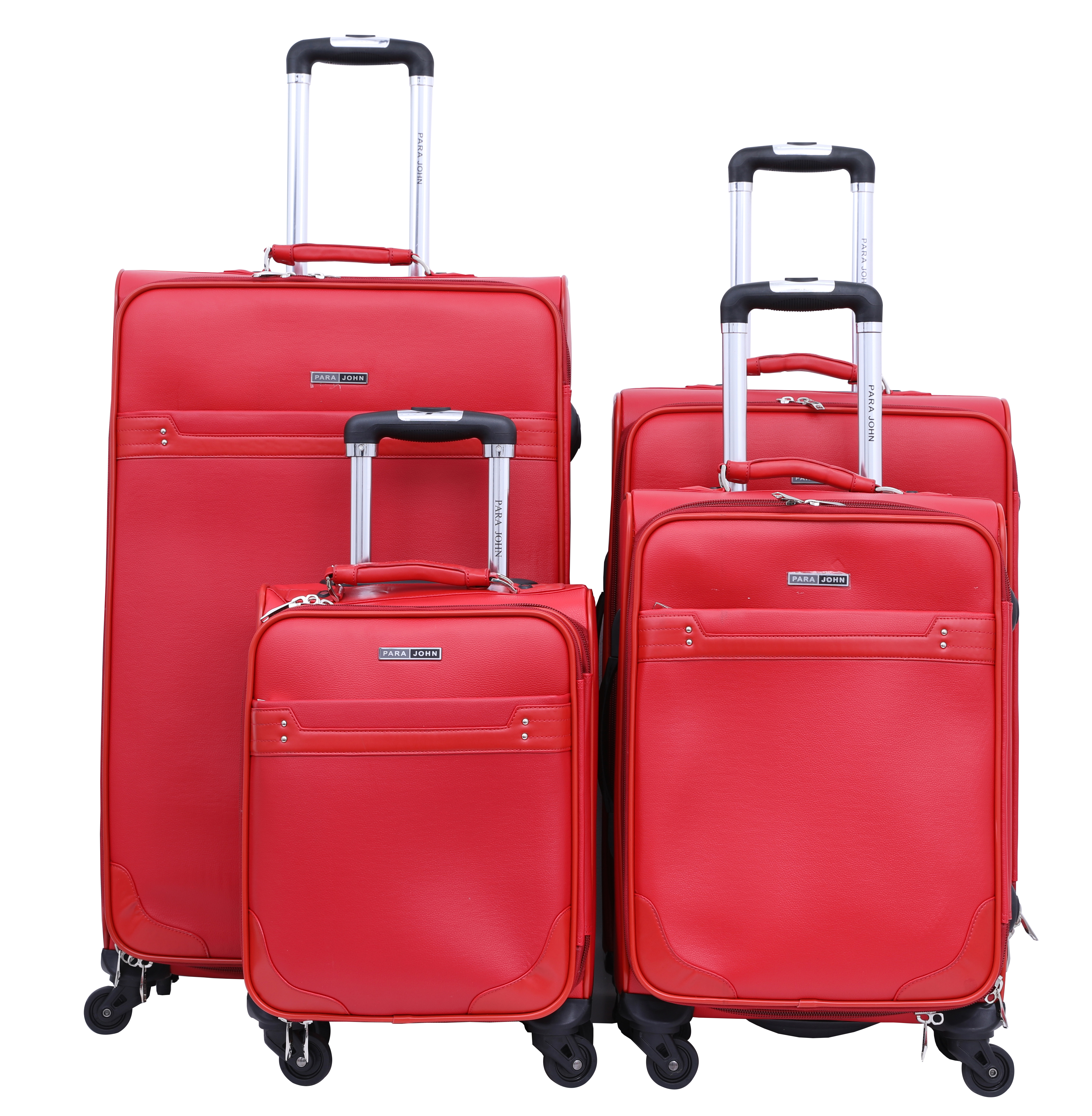 8 4 Pcs Travel Luggage Suitcase Trolley Set - Trolley Bag, Carry On Hand Cabin Luggage Bag - PVC Leather Cabin Trolley Bag - Cabin size suitcase for Business Travellers - (16'' 20'' 24'' 28'')RED