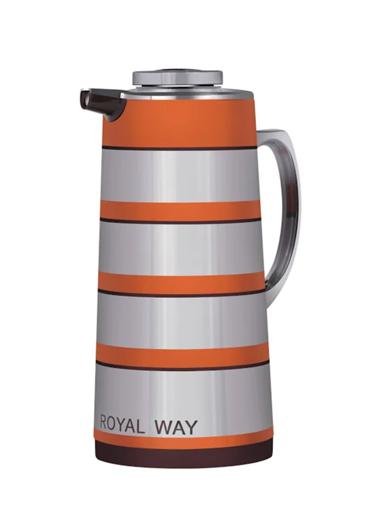 Royalford RF9587 1L Double Wall Golden Figured Vacuum Flask - Portable Heat Insulated Thermos for Keeping Hot/Cold 24 & 36 Hours Retention | Push Button |Coffee, Hot Water, Tea, Beverage | Ideal for C