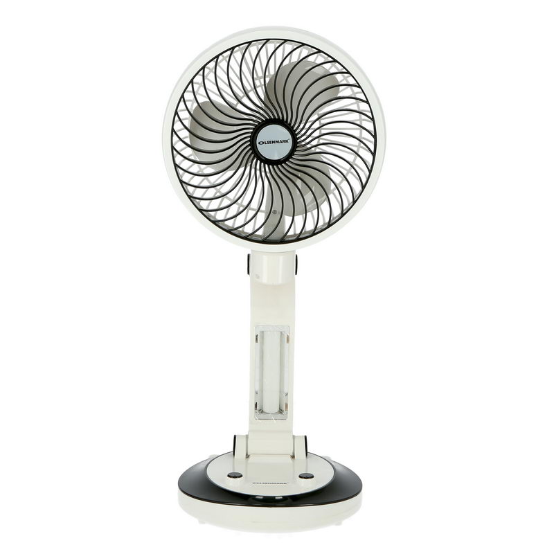 Rechargeable Fan with LED Light, 6 Inch - 4V, 3000mAh Lead-Acid Battery - 3 Leaf Blade - Foldable Handles - Portable, Lightweight - Home/Office Use