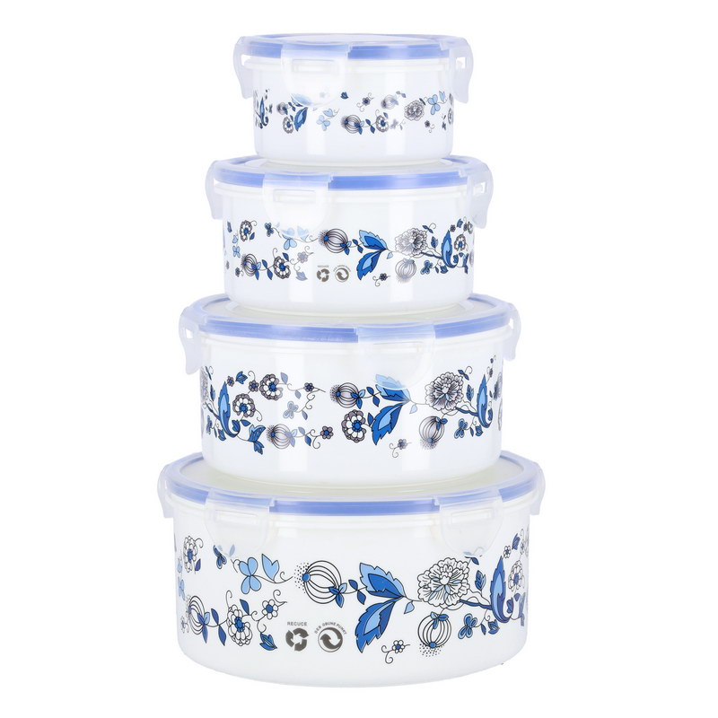 4Pcs Porcelain Bowl Set with Lids - Locking Lids, Round Deep Serving Bowl Bowls | Microwave & Dishwasher Safe | Ideal to Store, Reheat & Serve Multiple Dishes