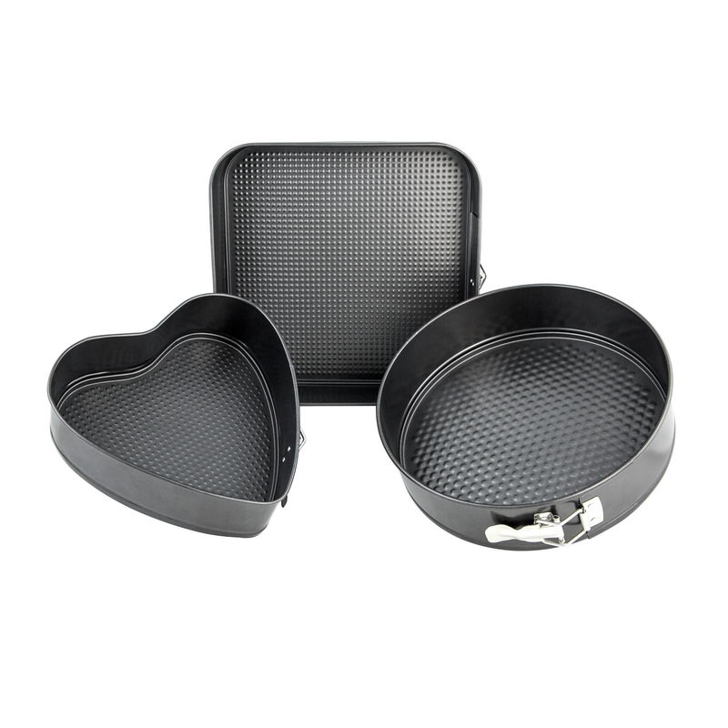 3 Pcs Springform Cake Tins with Loose Base – Non-Stick Quick-Release Quality Bakeware Tins for Soft Sponge Cakes, Cheesecakes & Fruitcakes – Heart, Round & Square Shaped Tins - 0.4mm Thick