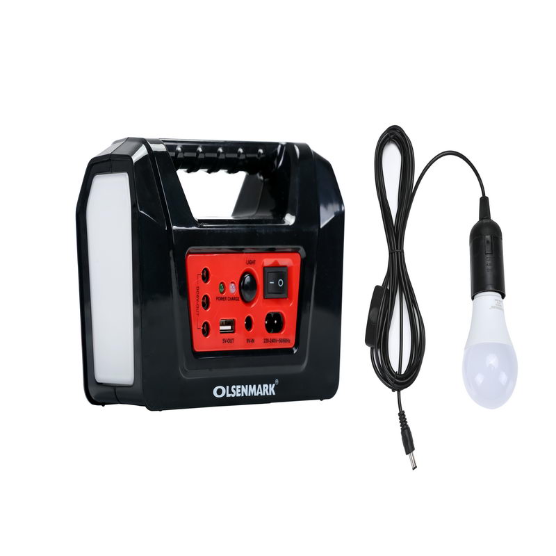 Power Caster - One LED Bulb - 6V, 4.5Ah Lead Acid Battery - 5V USB Output - DC 9V Solar Connection - Adjustable Brightness - Charging Time 8-12Hours - Charge Indicator