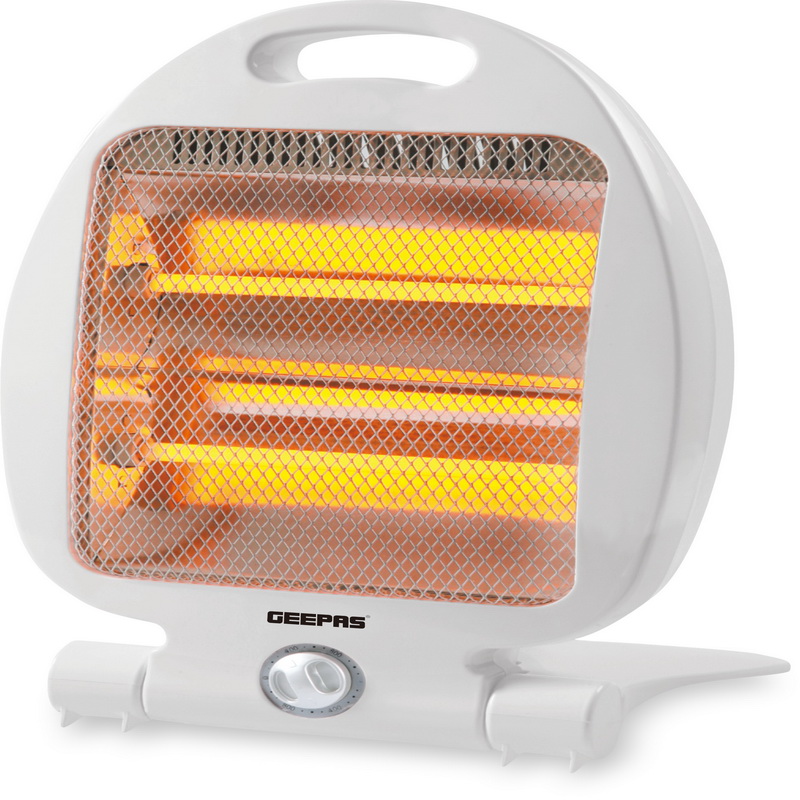 Geepas Quartz Halogen Heater -Portable Upright Electric Heater with 2 Heat Settings 300W/600W, Safety Tip Over Switch, Ideal for Home Office Caravans and Garages, 800 W, White | 2 Year Warranty