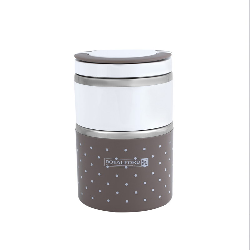 Royalford RF6145 Double Layer Lunch Box - Leak-Proof & Airtight Lid Food Storage Container - High-Quality Stainless Steel Inner, Durable, Non-Toxic and Extended Fastening Lid Design - Portable and Dis