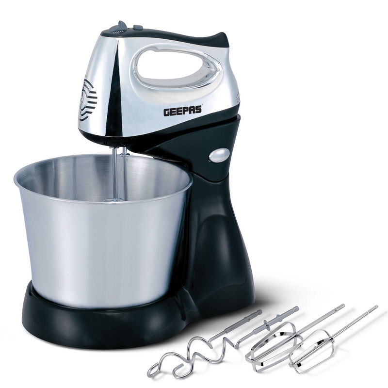 200W 2 in 1 Electric Hand & Stand Mixer - 2.5L Stainless Steel Mixing Bowl for Bread & Dough | 5 Speed Control, Eject Button, Turbo Function | A Pair of Beaters & Dough Hooks | 2 Year Warranty