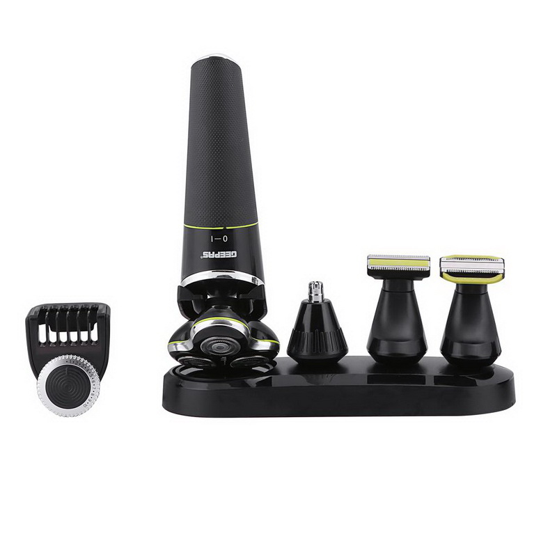 Geepas 5-in-1 Grooming Kit - Waterproof Men's Electric Shaver - Rechargeable & Cordless Electric Razor - Ear/Nose Trimmer, Body Groomer, Beard Trimmer, Cutting Guide - 1 Hour Working - 2 Year Warranty