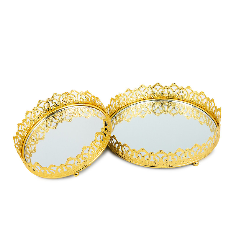 Home Deccore Golden Gift Item 2Pc Set with Mirror 