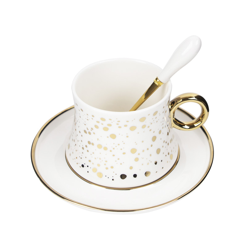 DAY N DAY  ceramic coffee cup saucer set with gold plate and flower cup with cover and spoon water cup gift box coffee