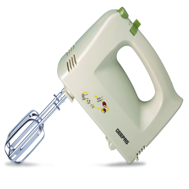 Geepas GHM2001 250W Hand Mixer - Professional Electric Handheld Food Collection Hand Mixer for Baking - 5 Speed Function, Includes Stainless Steel Beaters & Dough Hooks, Eject Button - 2 Years Warrant