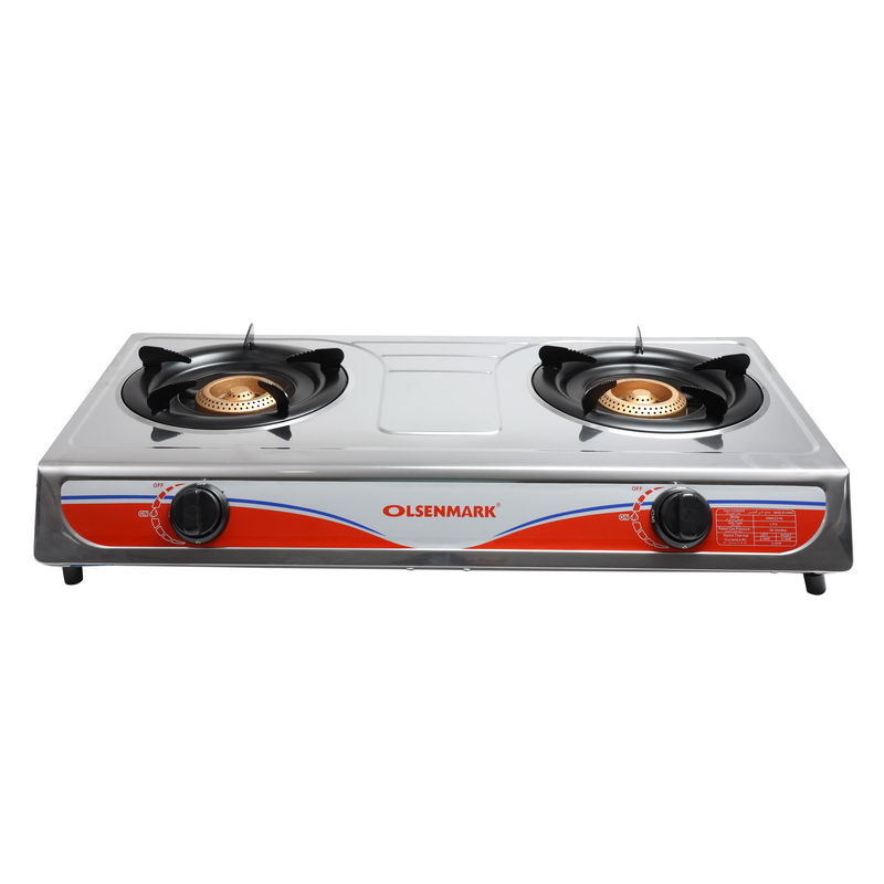 Stainless Steel Double Burner Gas Stove - Auto Ignition - Cast Iron Golden Burner - Heat Resistant Enamel Pan Support
