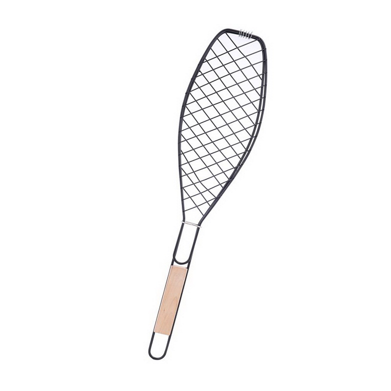 Fish Barbecue Grill (15 x 65 cm) - Portable BBQ Fish Grilling Basket, Stainless Steel Grill Rack Roast Folder Tool with Heat Resistant Soft Grip Foldable Handle | Ideal Travel and Camping