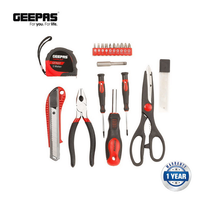 Geepas GT7637 18pcs Precision DIY Tool Kit, Ideal Gift Containing 1 Bit Holder 10 Bits, Cutting Tools, Measuring Tape, Combination Pliers & Precision Screwdrivers Made of CR-V Steel