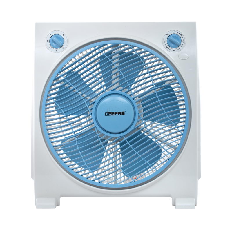 Geepas GF21113 12'' Box Fan - Personal Desk Fan with 43W Powerful Copper Motor - Table Fan for Office, & Home (3 Speed) - High-Quality Fan Guard with 60 Minutes Timer - Blue | 2 Year Warranty