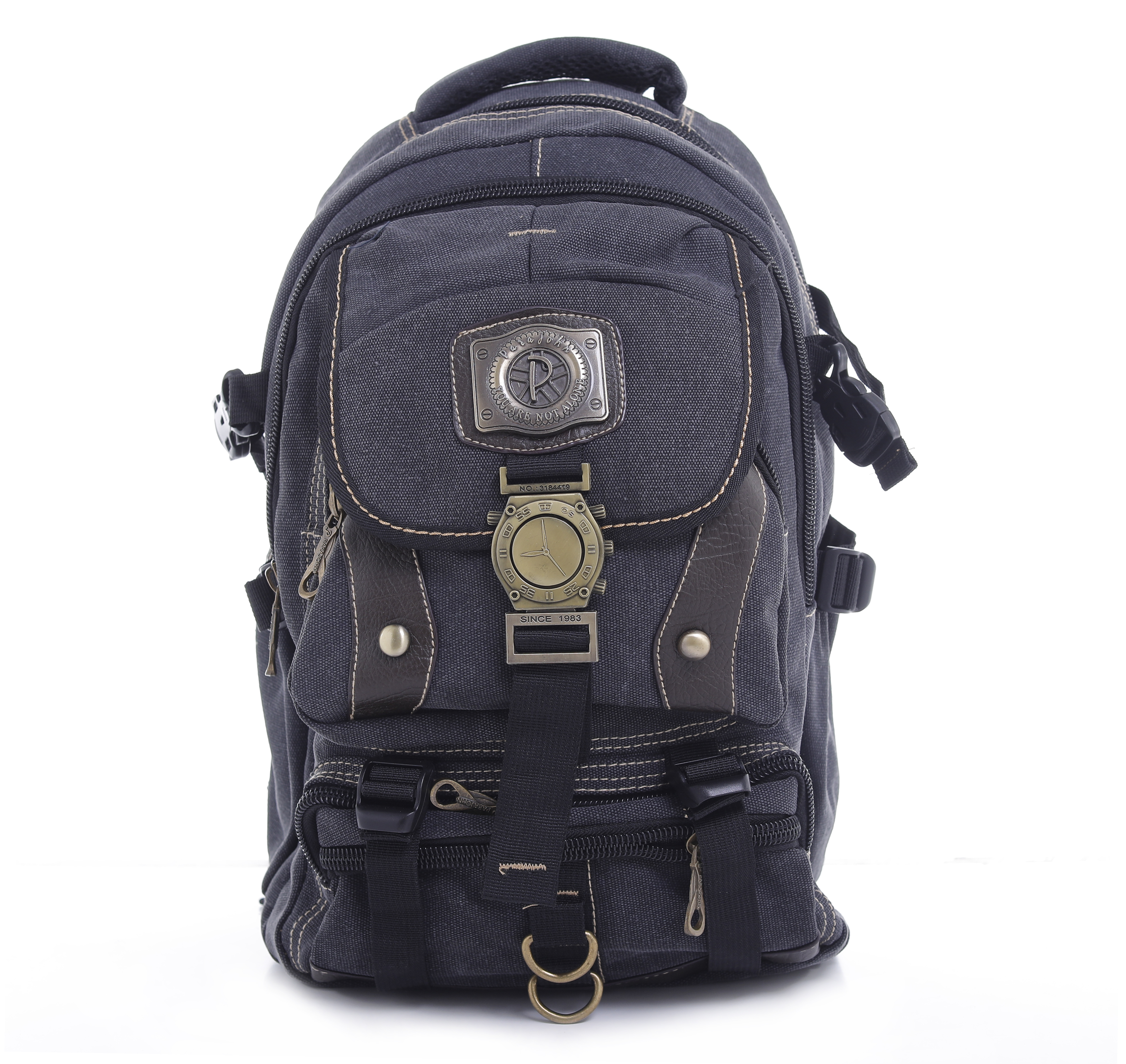 8 18'' Canvas Leather Backpack - Travel Backpack/Rucksack - Casual Daypack College Campus Bookbag - Comfortable Lightweight Travel Hiking Picnic Camping Backpack - College School Rucksack Bag