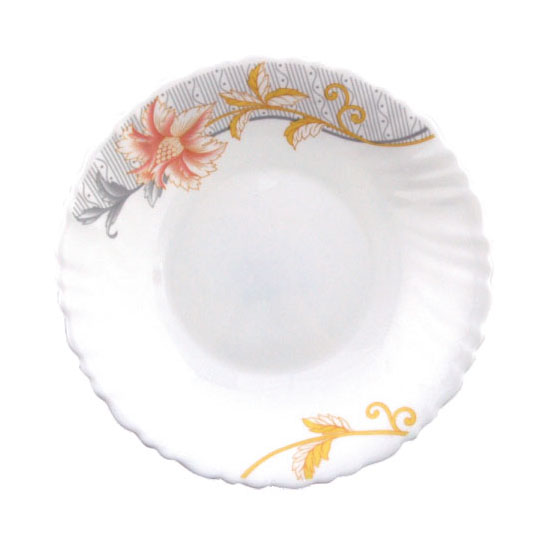 Royalford RF6094 8.5" Opal Ware Spin Soup Plate Soup Plates Pasta Plates | plate with playful Classic decoration | Dishwasher Safe | Ideal for Soup, Desserts, Ice Cream & More (White, Dream Rose)