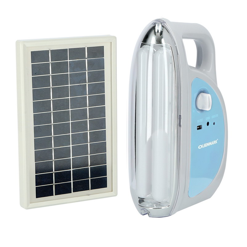 Rechargeable LED Emergency Lantern with Solar Panel - Light Dimmer Function - USB Socket - Portable - Lightweight - Carry Handle - Full Charge Indicator