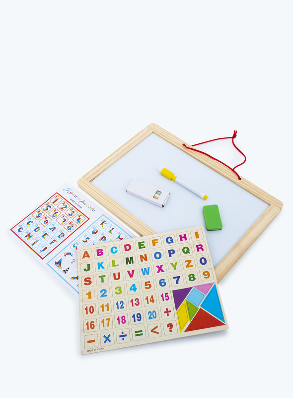 Day N Day-KIDS EDUCATIONAL BOARD AND PUZZLE NUMBERS, Double-Sided Whiteboard & Chalkboard Standing Easel with Bonus Magnetics, Numbers and Other Accessories for Kids and Toddlers