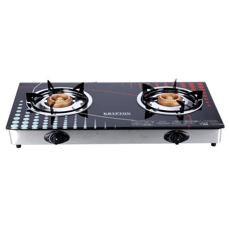 Tempered Glass Double Burner Gas Stove - Auto Ignition - Stainless-Steel Drip Pan - Glass Top