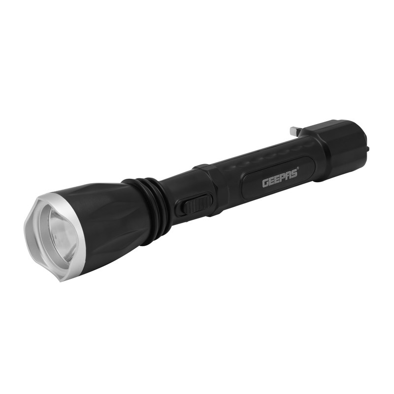 Geepas Rechargeable LED Flashlight | Hyper Bright 1W Hi-Power LED Torch Light | Built-in 400mAh Lead Acid Battery | Long Distance Range | Powerful Torch for Outdoor Activities | 2 Years Warranty