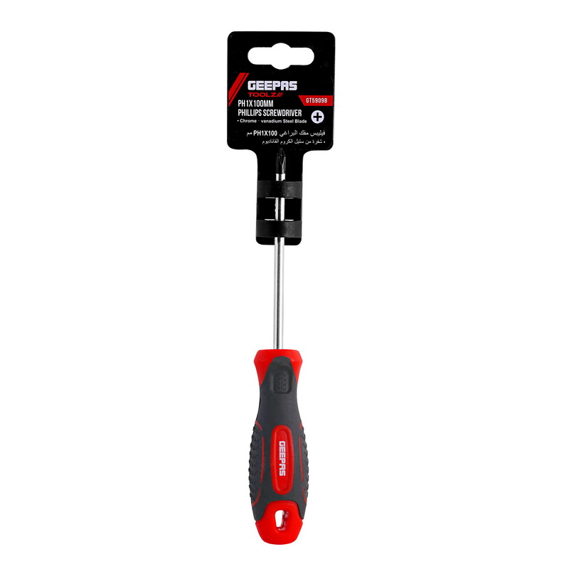Professional Screwdriver - Phillips, Soft Grip Rubber Insulated Handle with Hanging Loop | Ideal for DIYer, Mechanics, Electricians & More | Bi-Coloured Red/Black