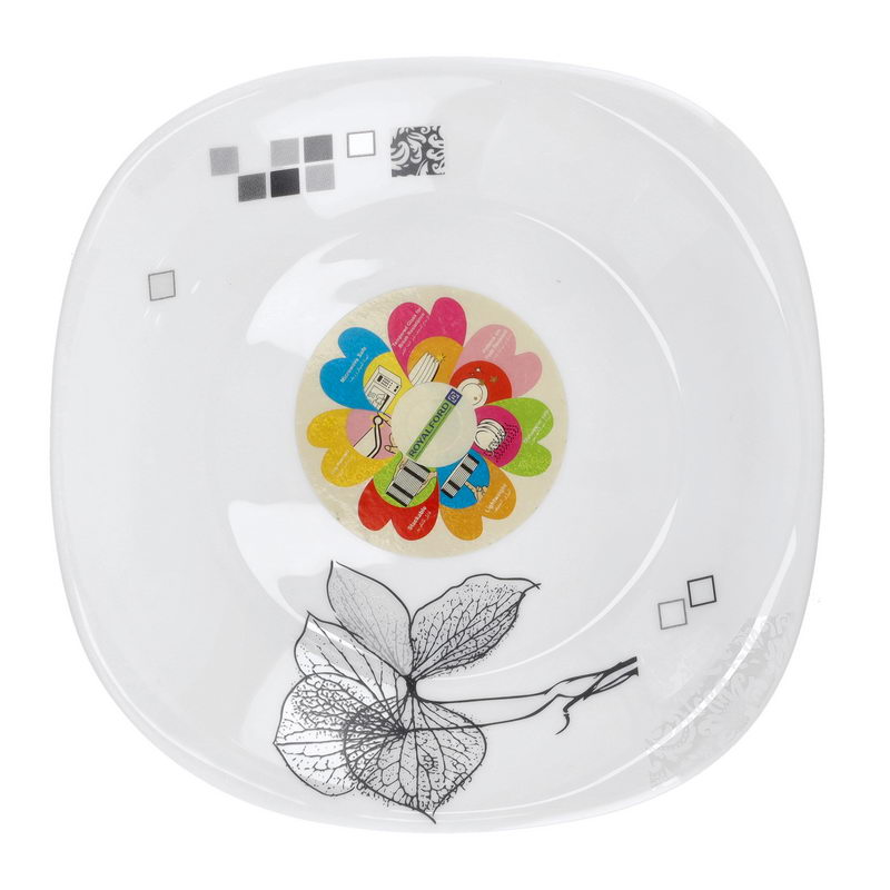 8.5" Opal Ware Square Dessert Plate - Pasta Plates | plate with playful Classic decoration | Microwave & Dishwasher Safe | Ideal for Soup, Desserts, Ice Cream & More (Spin White)