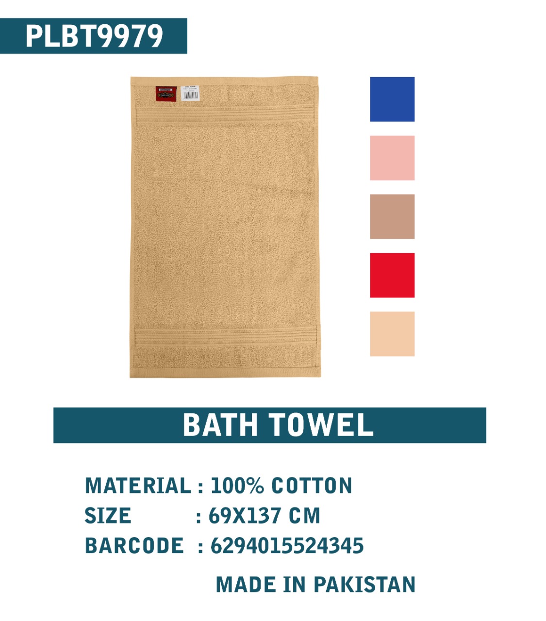 Parajohn Cotton Bath towel Beige/Blue/Peach/Red/Pink