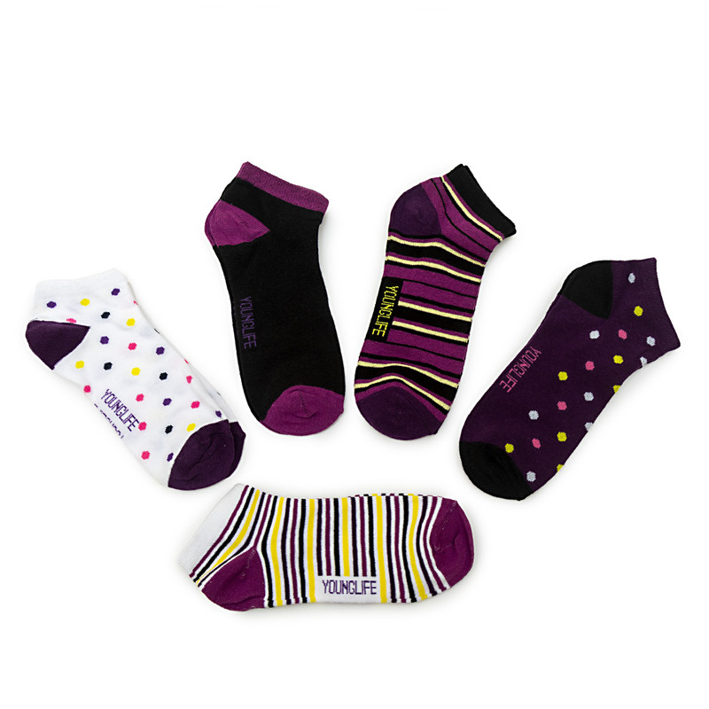 Younglife 5Pair Non-skid Ankle Socks Assorted colour Free Size For Ladies